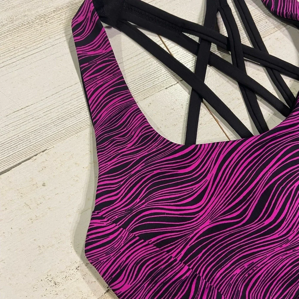 Lululemon Purple Black Zebra Striped Free To Be Tranquil Bra 4